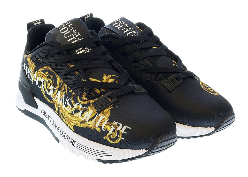Versace Jeans Couture Black Gold Baroque Detail Lace Up Fashion Sneakers-5