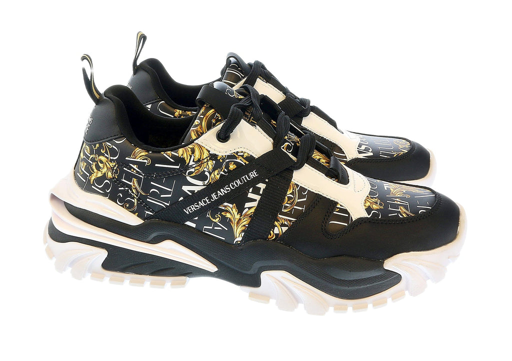 Versace Jeans Couture Black Gold Lace Up Fashion Athletic Sneakers-