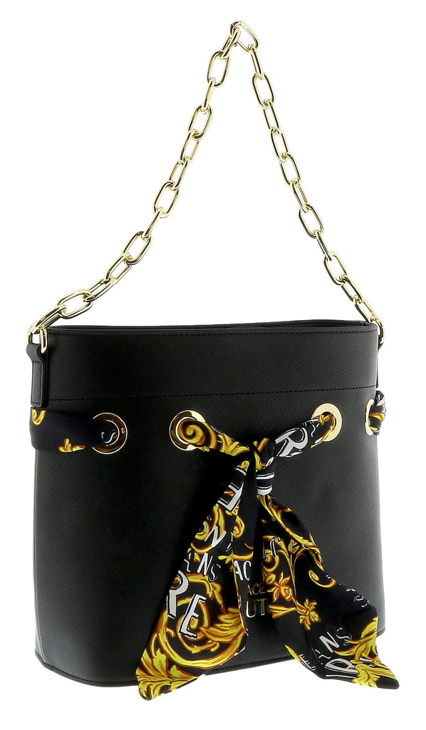 Versace Jeans Couture Black Scarf Embellished Medium Bucket Bag