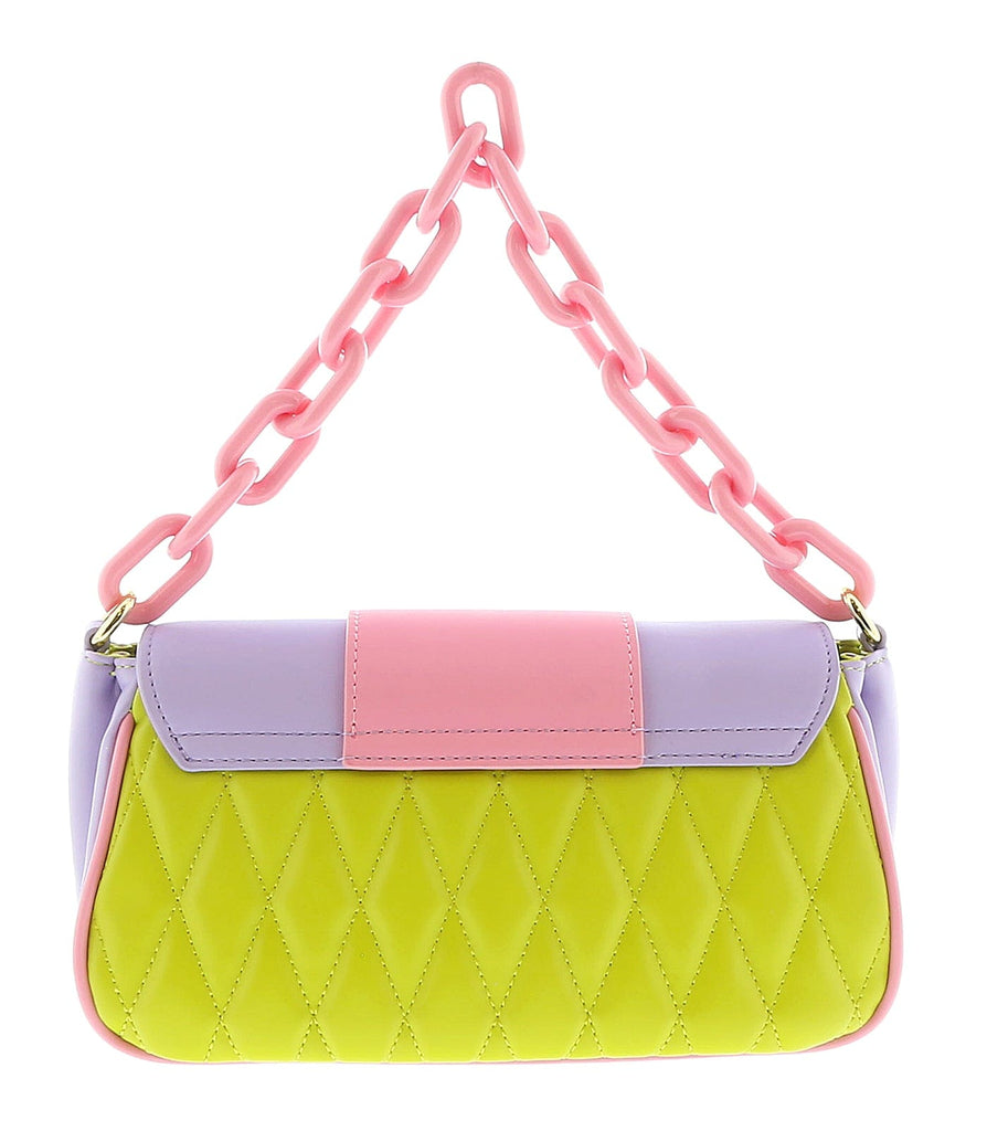 Versace Jeans Couture Lime Lavender Quilted Signature Medium Shoulder Bag