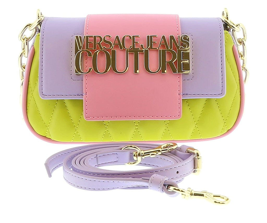Versace Jeans Couture Lime Lavender Quilted Signature Medium Shoulder Bag