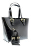 Versace Jeans Couture Black Croc Embossed Baroque Buckle Charm Shopper Tote