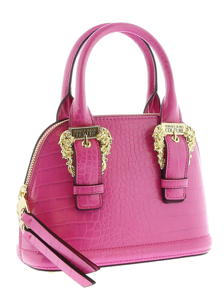 Versace Jeans Couture Fuschia Croc Embossed Baroque Buckle Dome Satchel Bag