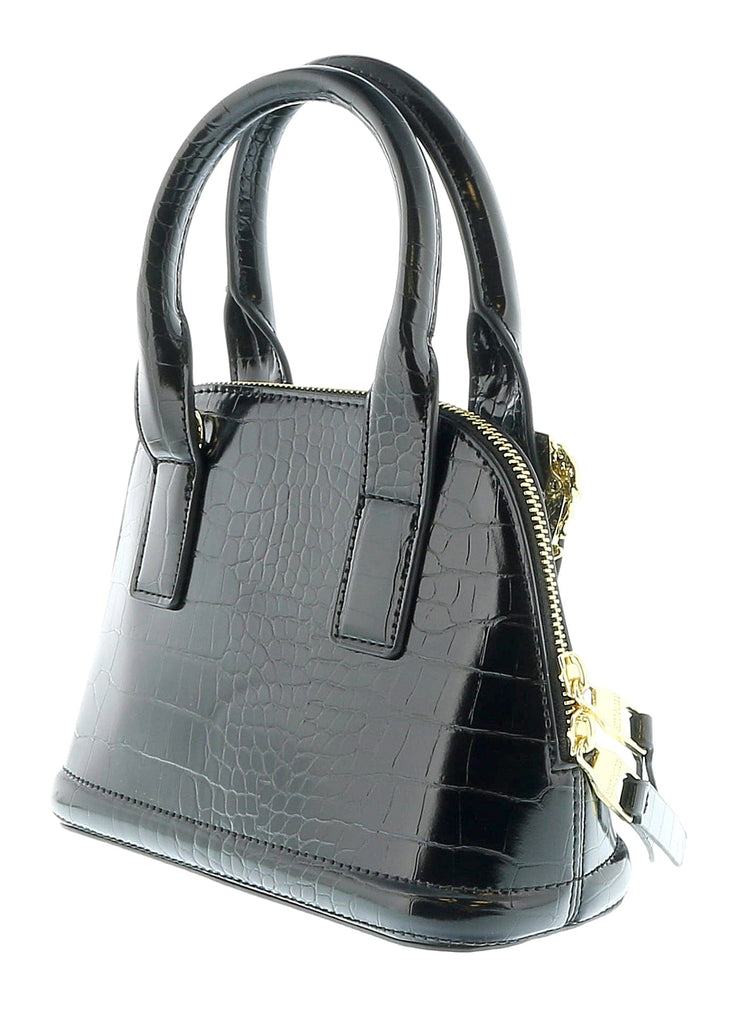 Versace Jeans Couture Black Croc Embossed Baroque Buckle Dome Satchel Bag