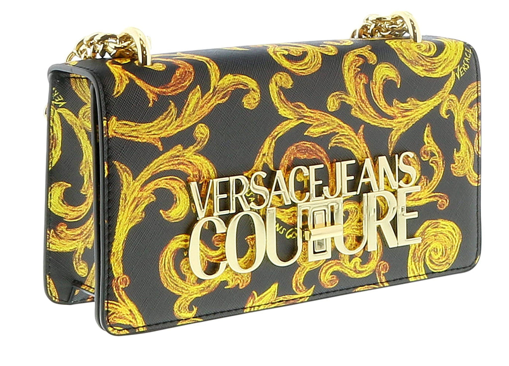 Versace Jeans Couture Black Gold Structured Baroque Small Crossbody Shoulder Bag