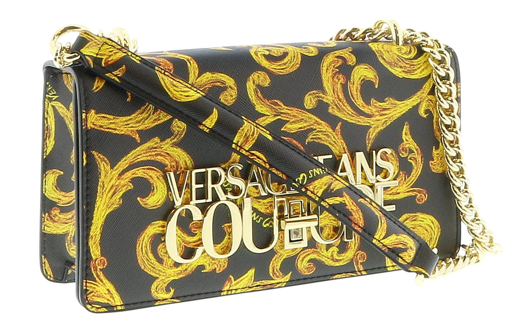 Versace Jeans Couture Black Gold Structured Baroque Small Crossbody Shoulder Bag