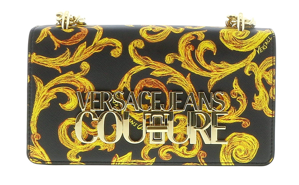 Versace Jeans Couture Black Gold Structured Baroque Small Crossbody Shoulder Bag