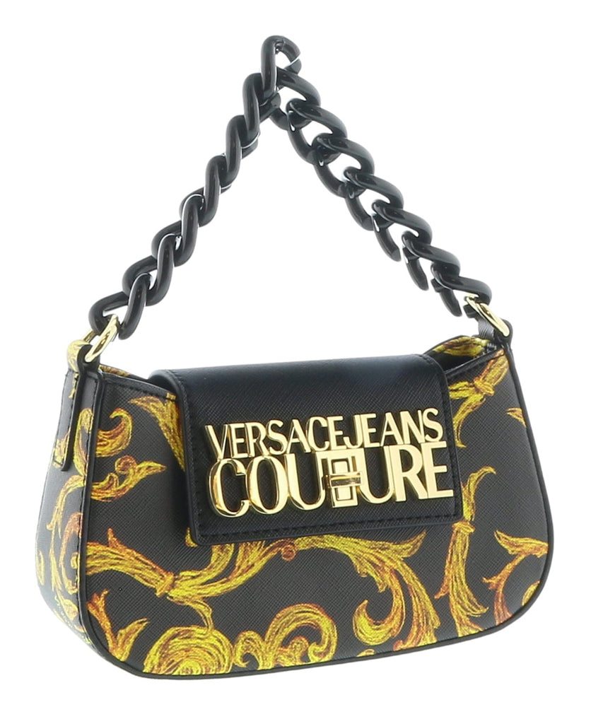 Versace Jeans Couture Black Gold Structured Baroque Small Crossbody Shoulder Bag