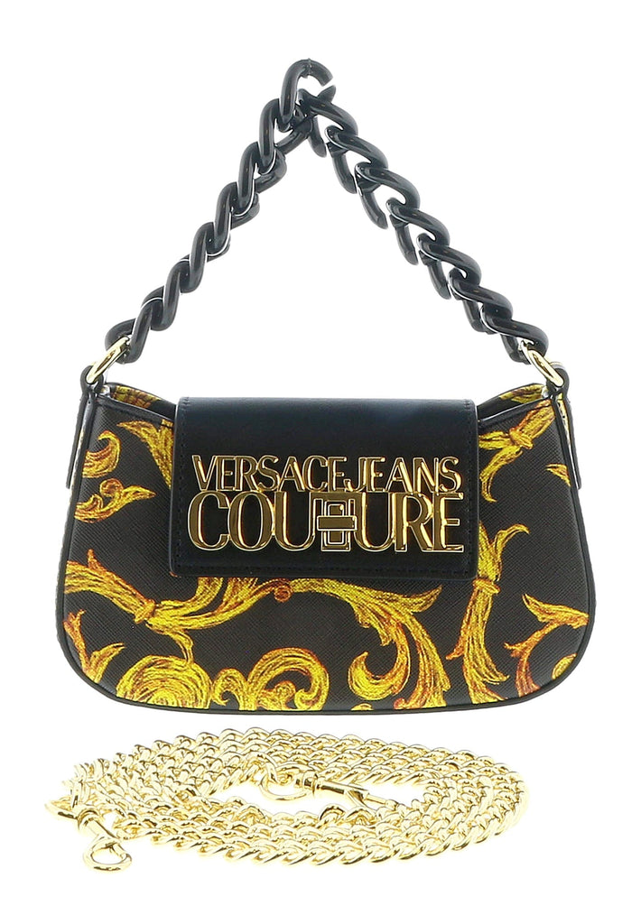 Versace Jeans Couture Black Gold Structured Baroque Small Crossbody Shoulder Bag