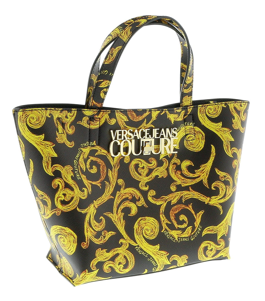 Versace Jeans Couture Black Gold Baroque Printed Classic Shopper Tote