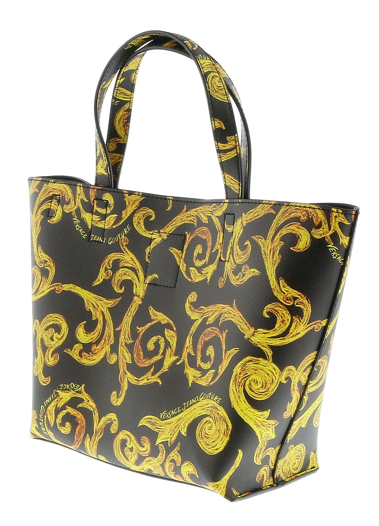 Versace Jeans Couture Black Gold Baroque Printed Classic Shopper Tote