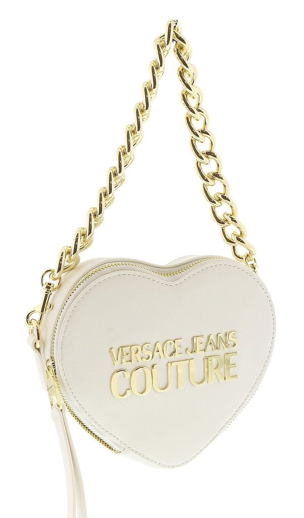 Versace Jeans Couture White Heart Chain Charm Embellished Small Crossbody Bag