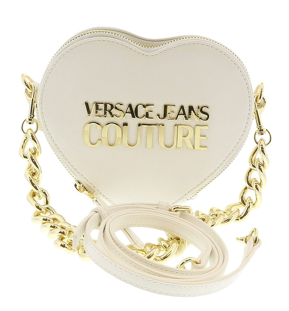 Versace Jeans Couture White Heart Chain Charm Embellished Small Crossbody Bag