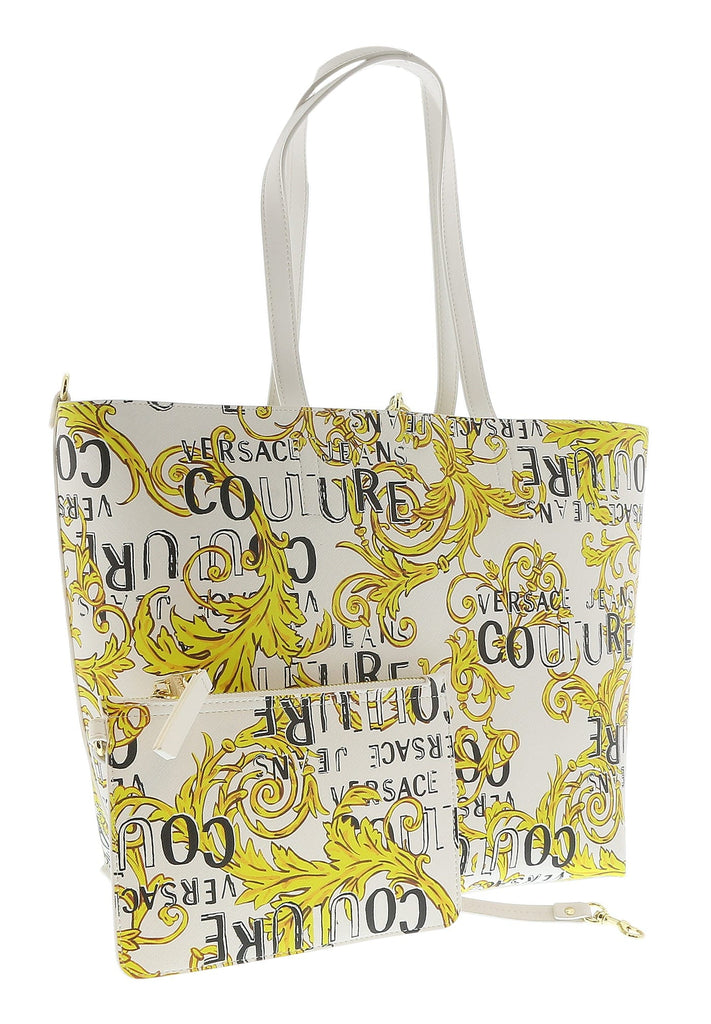 Versace Jeans Couture White Gold Baroque Printed Classic Everyday Large Shopper Tote Bag