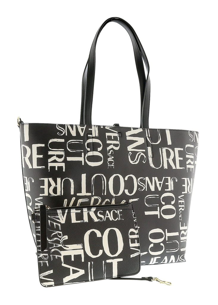 Versace Jeans Couture Black Signature Printed Classic Everyday Large Shopper Tote Bag