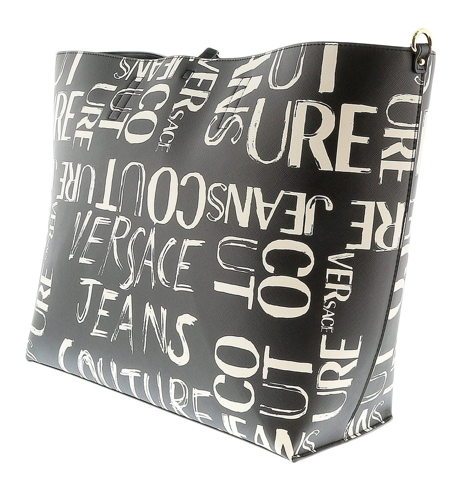 Versace Jeans Couture Black Signature Printed Classic Everyday Large Shopper Tote Bag