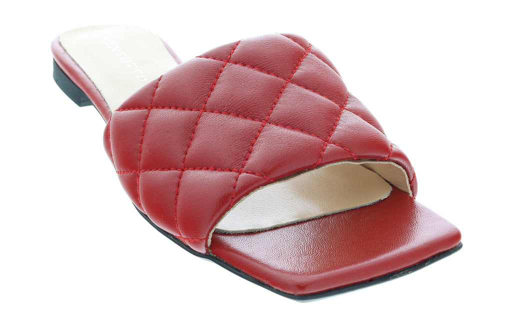 Ventutto Red Quilted Flat Slide Leather Slipper-