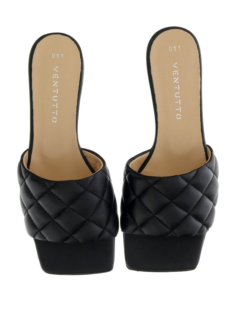 Ventutto Black Quilted Flat Slide Leather Slipper-