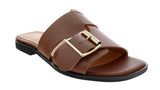 Ventutto Tan Buckle Flat Leather Slide-6