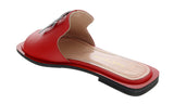 Ventutto Red Crest Flat Leather Slide-