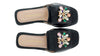 Ventutto Black Crystal Embellished Bow Flat Leather Slide-