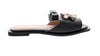 Ventutto Black Crystal Embellished Bow Flat Leather Slide-