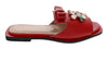 Ventutto Red Crystal Embellished Bow Flat Leather Slide-