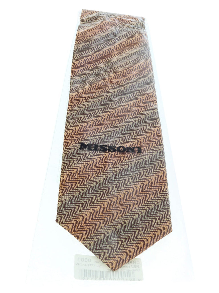Missoni U5297 Brown/Gold Sharkskin Pure Silk Tie