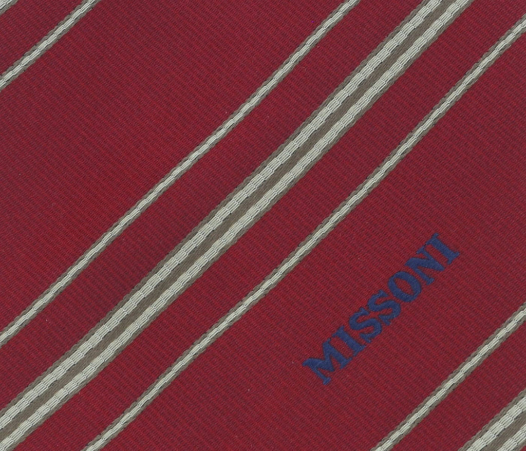Missoni U5026 Red/Brown Regimental Pure Silk Tie
