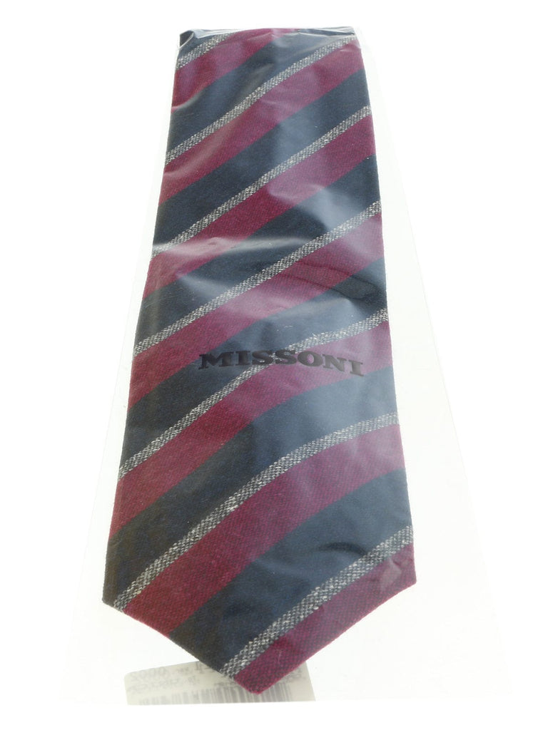 Missoni U5121 Burgundy/Navy Repp Pure Silk Tie
