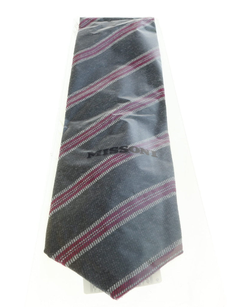 Missoni U5144 Gray/Fuschia Regimental Pure Silk Tie
