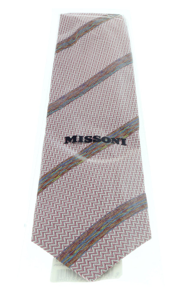 Missoni U4317 Pink/Silver Chevron Pure Silk Tie