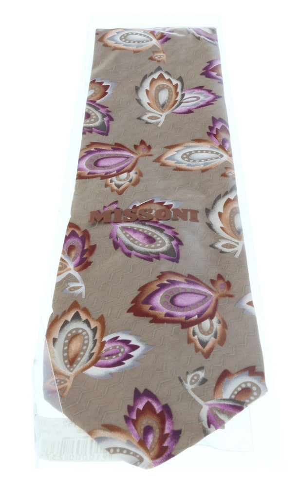 Missoni U1452 Khaki/Purple Chinoiserie Pure Silk Tie