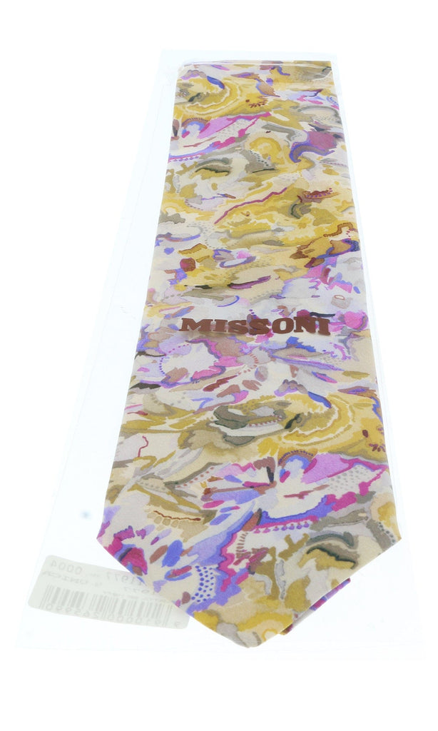 Missoni U1977  Gold/Pink Floral Pure Silk Tie