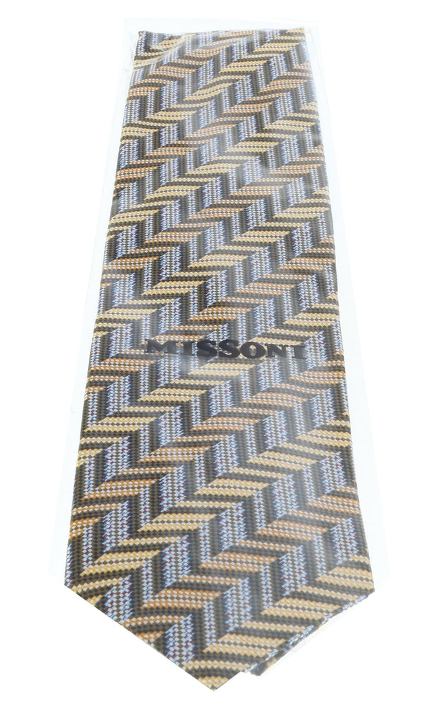 Missoni U4713 Gold/Brown Herringbone Pure Silk Tie