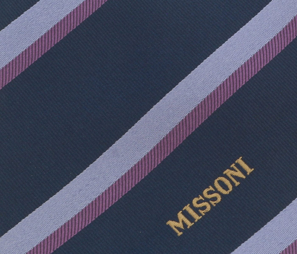Missoni U5035 Navy/Purple Repp Pure Silk Tie