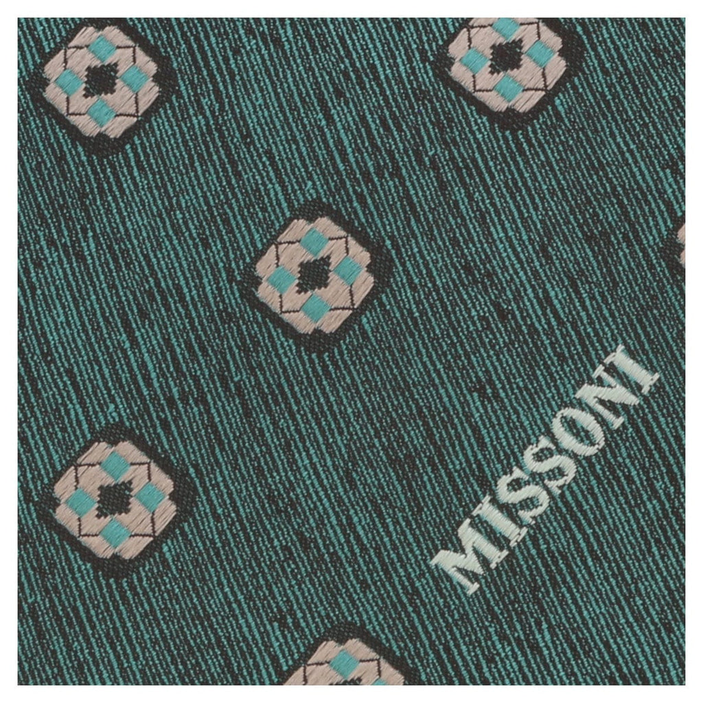 Missoni U5576 Green/Silver Geometric Pure Silk Tie