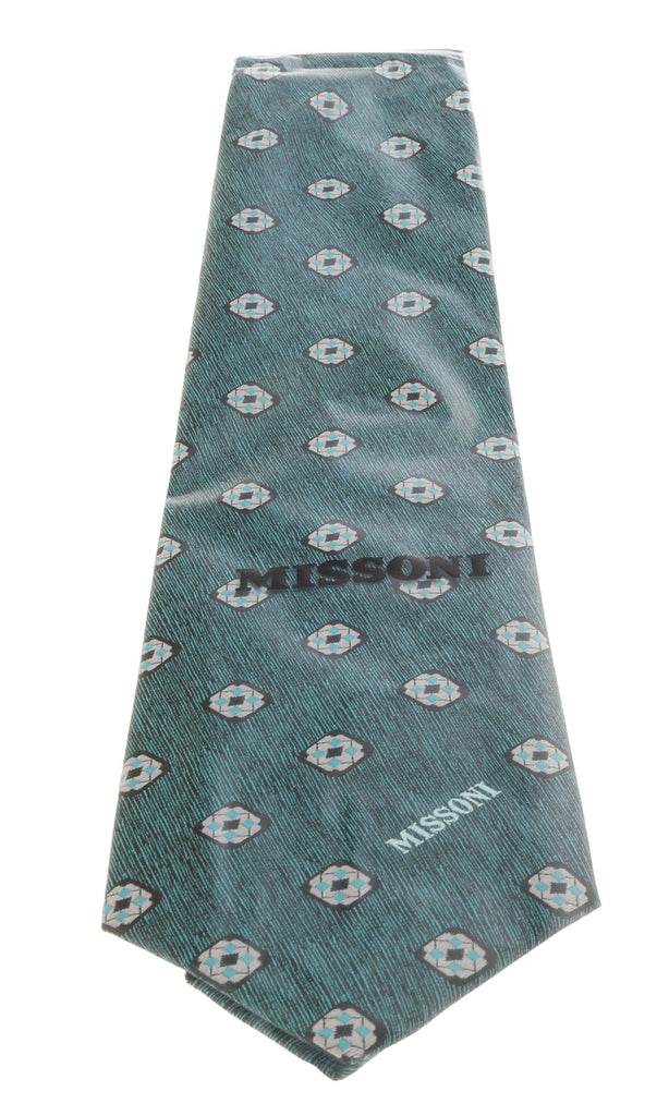 Missoni U5576 Green/Silver Geometric Pure Silk Tie