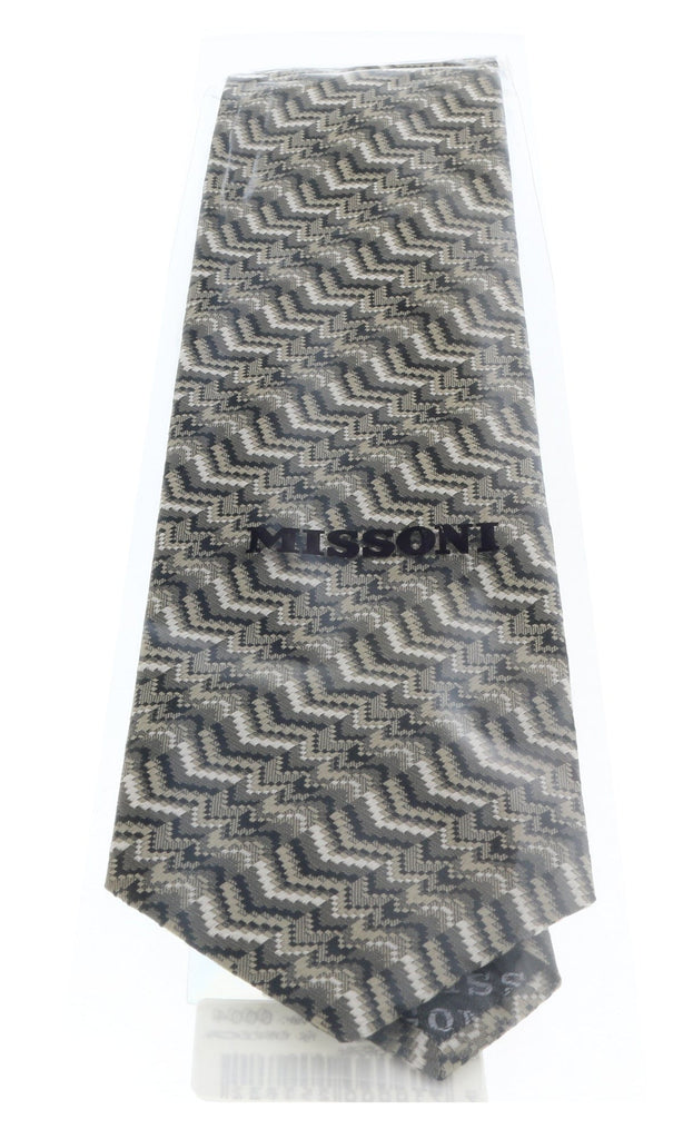Missoni U5054 Taupe/beige Sharkskin Pure Silk Tie