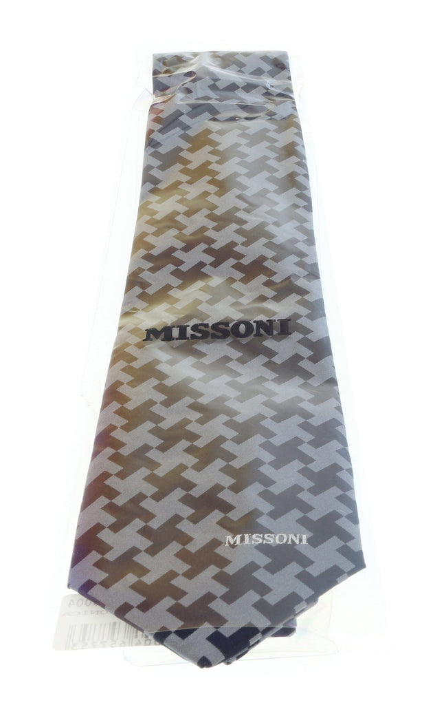 Missoni U5575 Silver/Navy Geometric Pure Silk Tie