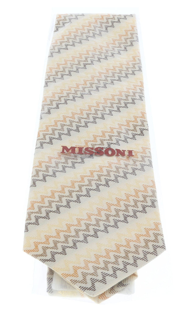 Missoni U3522 Cream/Brown Chevron Pure Silk Tie