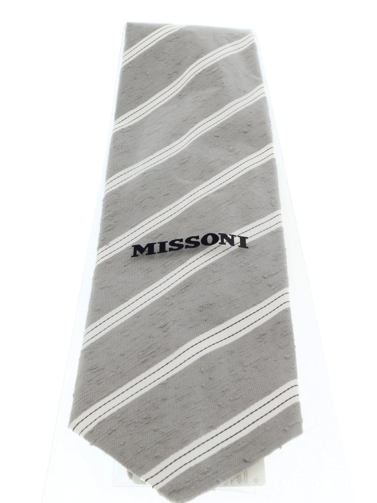 Missoni U4221 Gray/Cream Regimental Pure Silk Tie