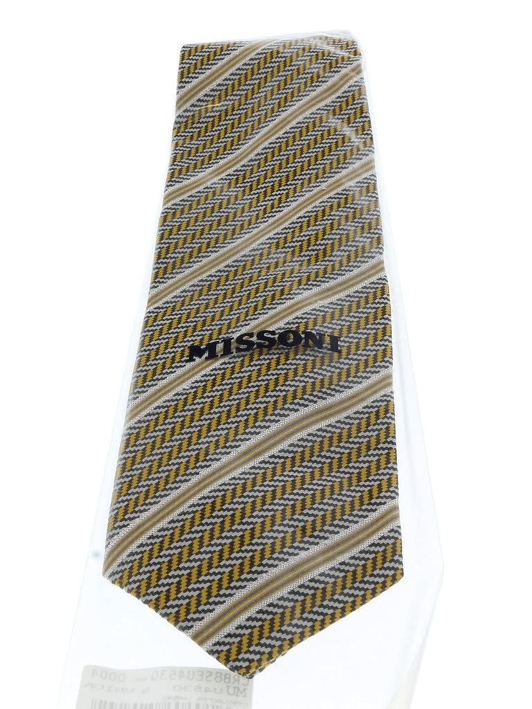 Missoni U4530 Gold/Silver Regimental Pure Silk Tie