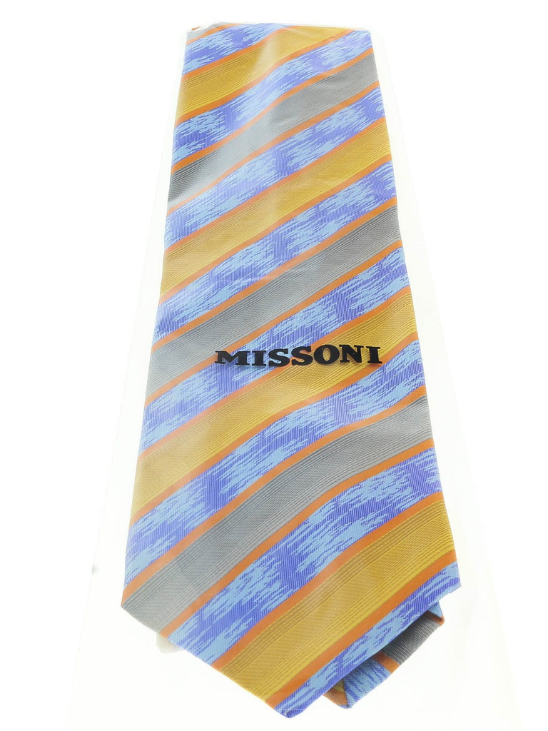 Missoni U3821 Orange/Blue/Gray Regimental Pure Silk Ties
