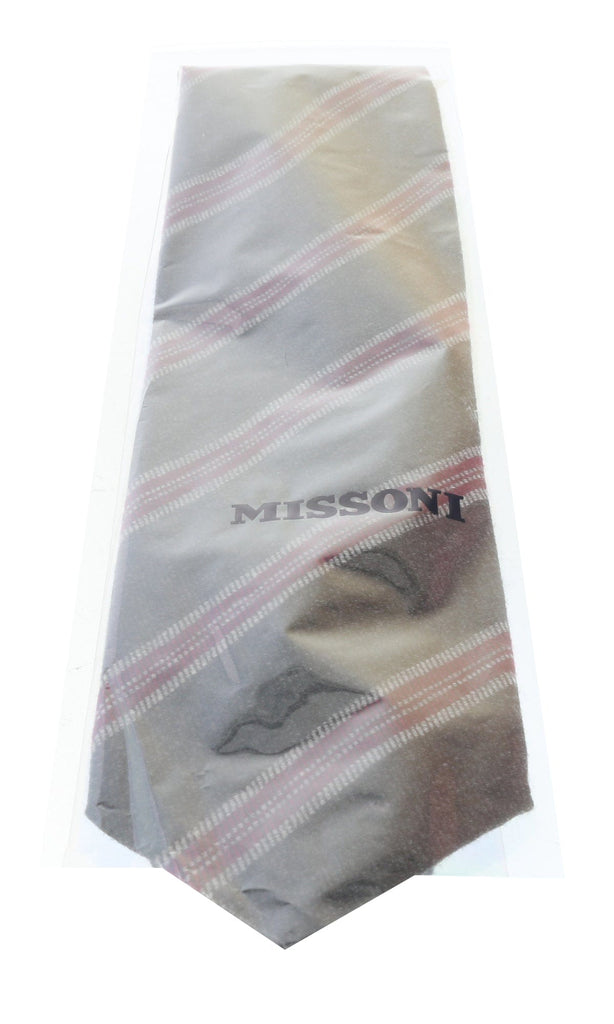 Missoni U5144 Regimental Grey/Fuschia Wool Blend Tie