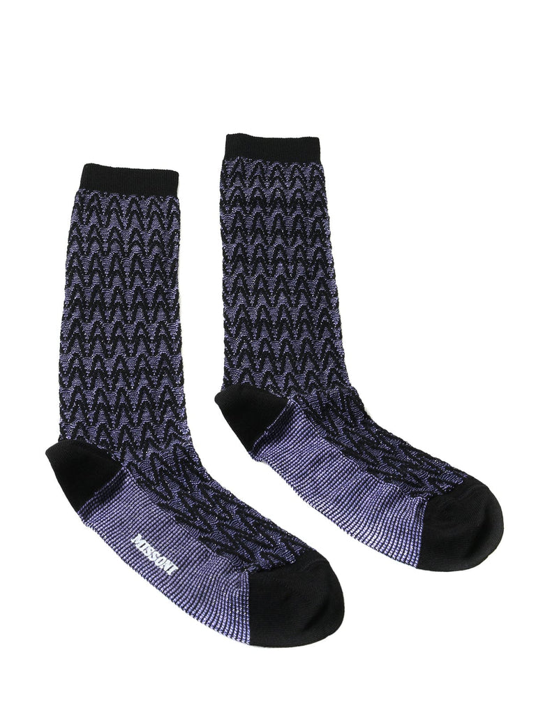 Missoni  Purple/Black Chevron Calf Length Socks