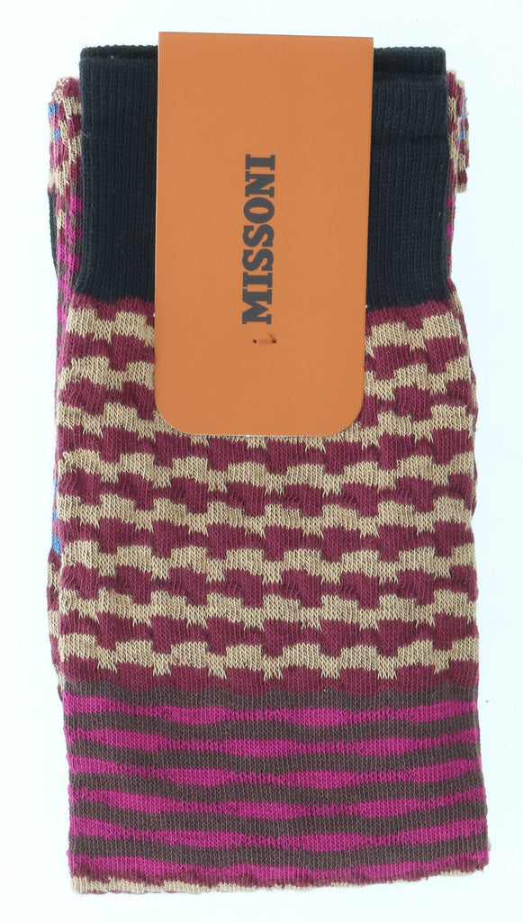 Missoni GM00CMU5238 0002 Hot Pink/Tan Mixed Stripe Knee Length Socks