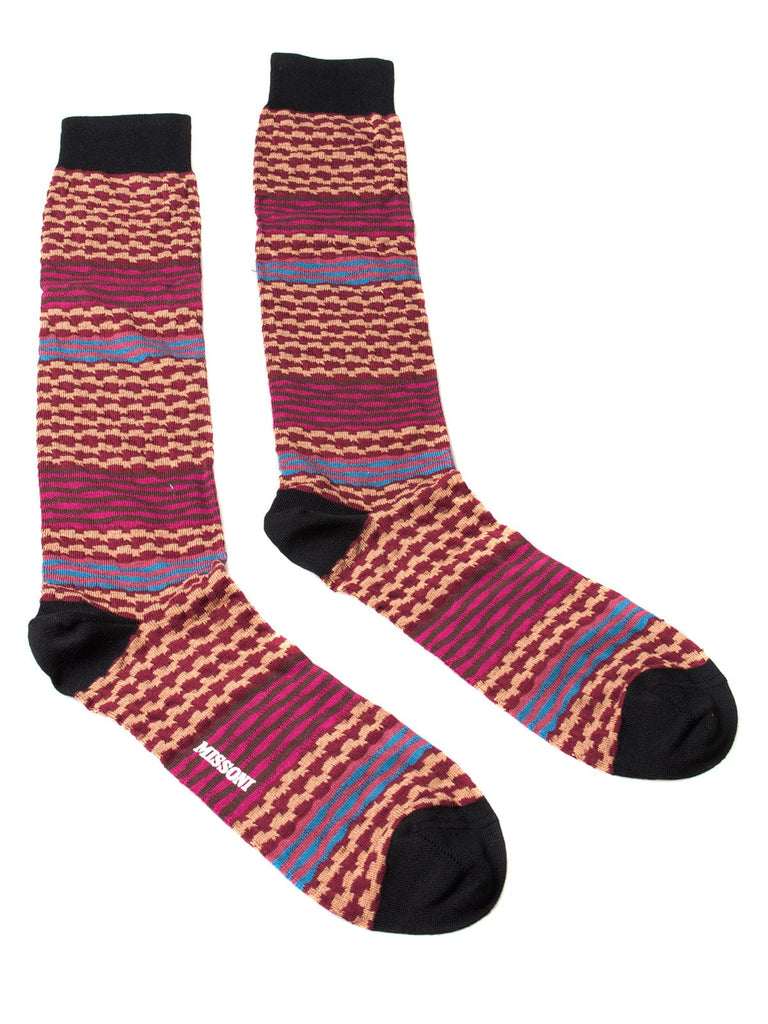 Missoni  Hot Pink/Tan Mixed Stripe Knee Length Socks