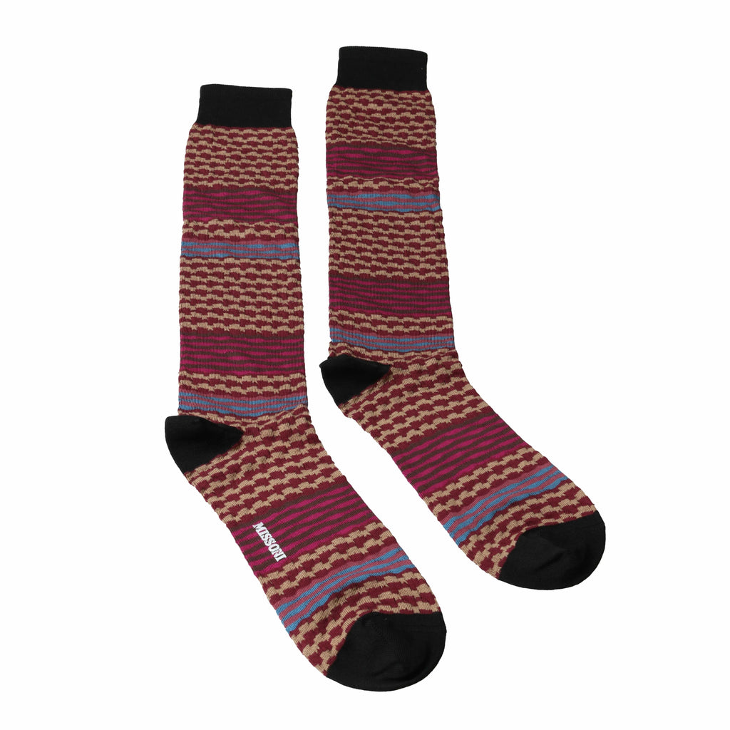 Missoni  Tan/Fuchsia Mixed Stripe Knee Length Socks