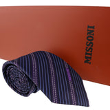 Missoni Multi Stripe Blue/Purple Woven Pure Silk Tie